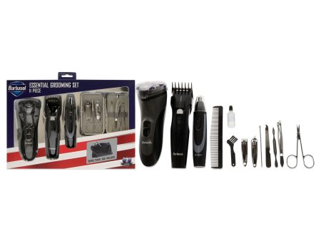 Essential Grooming Set by Barbasol for Men - 10 Pc Body and Beard Trimmer, Ear and Nose Trimmer, 2 Nail Clippers, 2 Cuticle Pusher, Nail Filer, Comb, Safety scissors, 2 AAA batteries Online