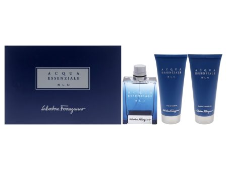 Acqua Essenziale Blu by Salvatore Ferragamo for Men - 3 Pc Gift Set 3.4oz EDT Spray, 3.4oz Shower Gel, 3.4oz After Shave Balm Online