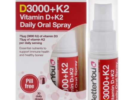 D3000 Plus K2 Vitamin D Plus K2 Oral Spray by BetterYou for Unisex - 0.40 oz Spray Online Hot Sale